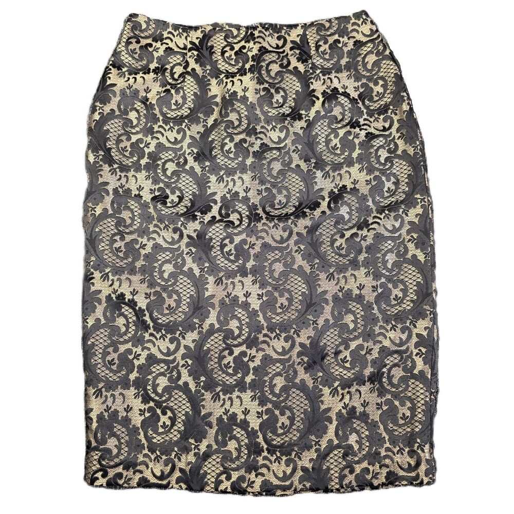 NEW Worthington Gold Black Jacquard Pencil Skirt Womens 8 Lined Holiday Party